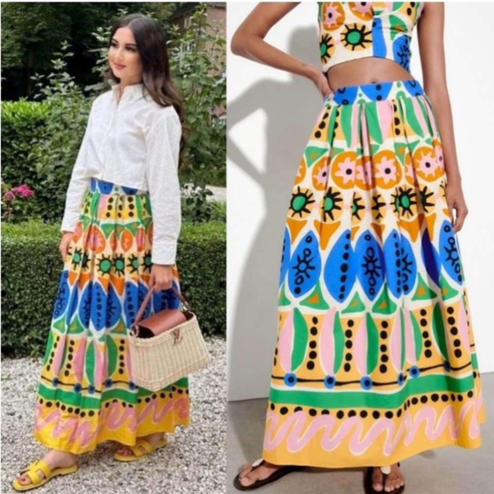 Zara Multicolor Geometric Floral Maxi Skirt